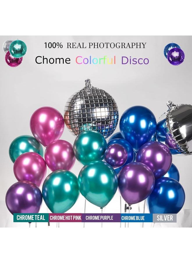 Metallic Balloon garland kit 135Pcs Disco Party decorations with Chrome Blue Red Purple Silver Disco ball balloons for 80s 90s Themed Birthday graduation 2025 new year Party eve Decorations