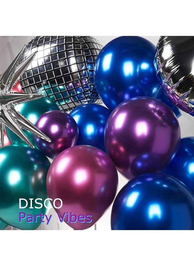 Metallic Balloon garland kit 135Pcs Disco Party decorations with Chrome Blue Red Purple Silver Disco ball balloons for 80s 90s Themed Birthday graduation 2025 new year Party eve Decorations