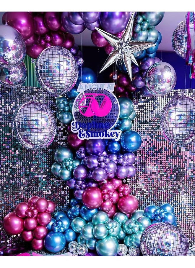 Metallic Balloon garland kit 135Pcs Disco Party decorations with Chrome Blue Red Purple Silver Disco ball balloons for 80s 90s Themed Birthday graduation 2025 new year Party eve Decorations