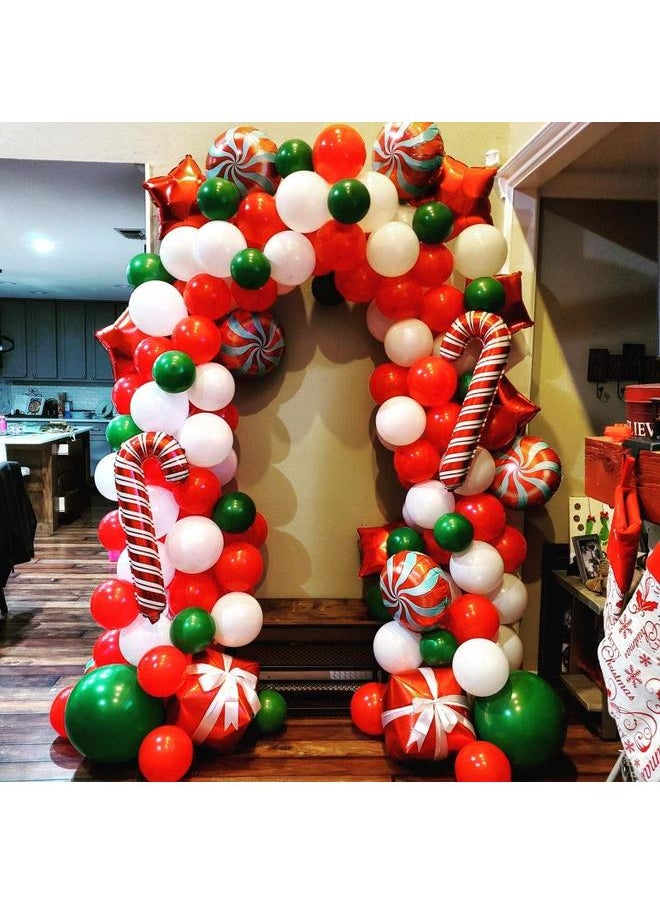 BONROPIN Christmas Balloon Garland Arch kit with Christmas Red White Candy Balloons Gift Box Balloons Red Star Balloons for Xmas Party Decorations