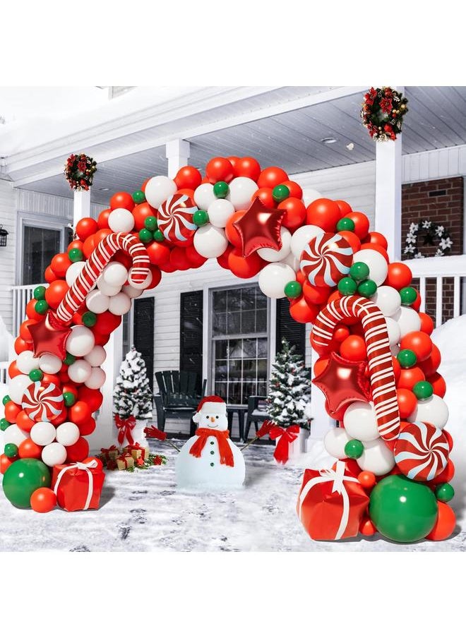 BONROPIN Christmas Balloon Garland Arch kit with Christmas Red White Candy Balloons Gift Box Balloons Red Star Balloons for Xmas Party Decorations