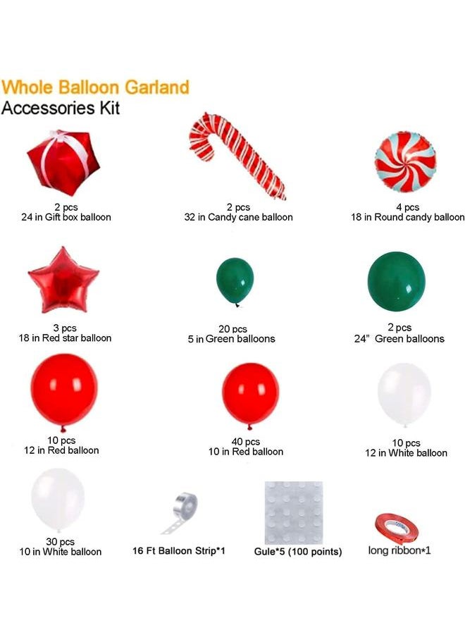 BONROPIN Christmas Balloon Garland Arch kit with Christmas Red White Candy Balloons Gift Box Balloons Red Star Balloons for Xmas Party Decorations