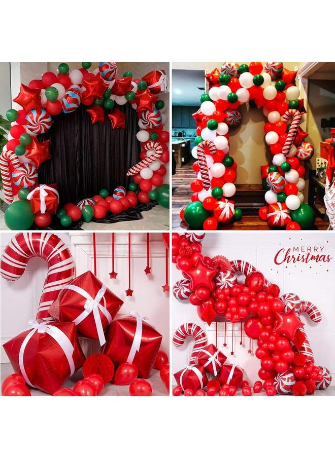 BONROPIN Christmas Balloon Garland Arch kit with Christmas Red White Candy Balloons Gift Box Balloons Red Star Balloons for Xmas Party Decorations