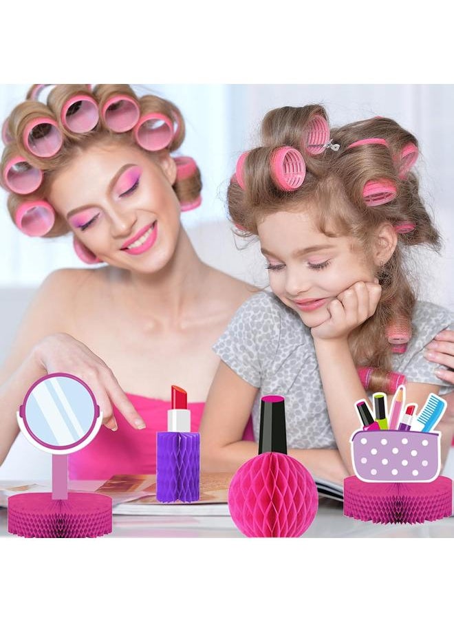 Roetyce Makeup Birthday Party Decorations, 46PCS Makeup Happy Birthday Banner Balloons Hanging Swirl Honeycomb Cake Topper Kit, Spa Themed Birthday Decorations for Girls, Pink Birthday Party Supplies