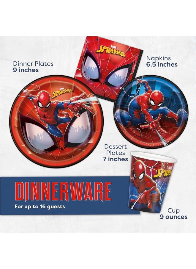 Spiderman Birthday Party Supplies Set | Spiderman Party Supplies | Spiderman Birthday Decorations | Serves 16 Guests | With Balloons, Banner, Table Cover, Plates, Cups, Napkins, Masks, Button