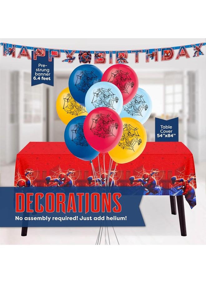 Spiderman Birthday Party Supplies Set | Spiderman Party Supplies | Spiderman Birthday Decorations | Serves 16 Guests | With Balloons, Banner, Table Cover, Plates, Cups, Napkins, Masks, Button