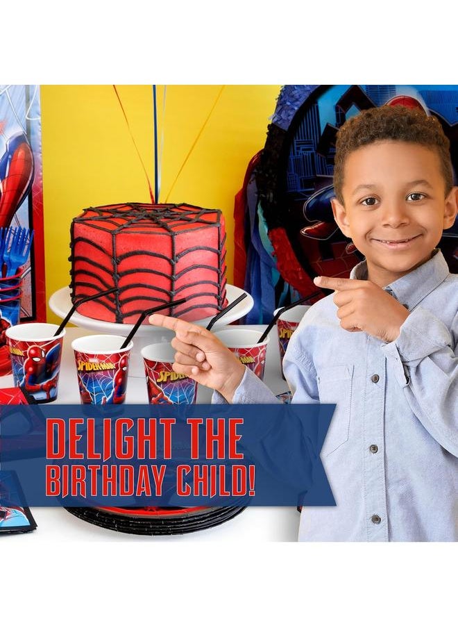 Spiderman Birthday Party Supplies Set | Spiderman Party Supplies | Spiderman Birthday Decorations | Serves 16 Guests | With Balloons, Banner, Table Cover, Plates, Cups, Napkins, Masks, Button