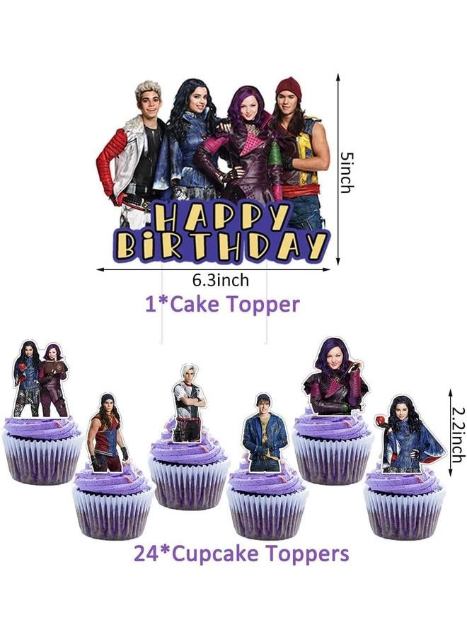 Descendants birthday party supplies,Descendants party including cake caps, cupcake caps, flags, Latex Balloons, It is very suitable for boy's and girl themed birthday party supplies.