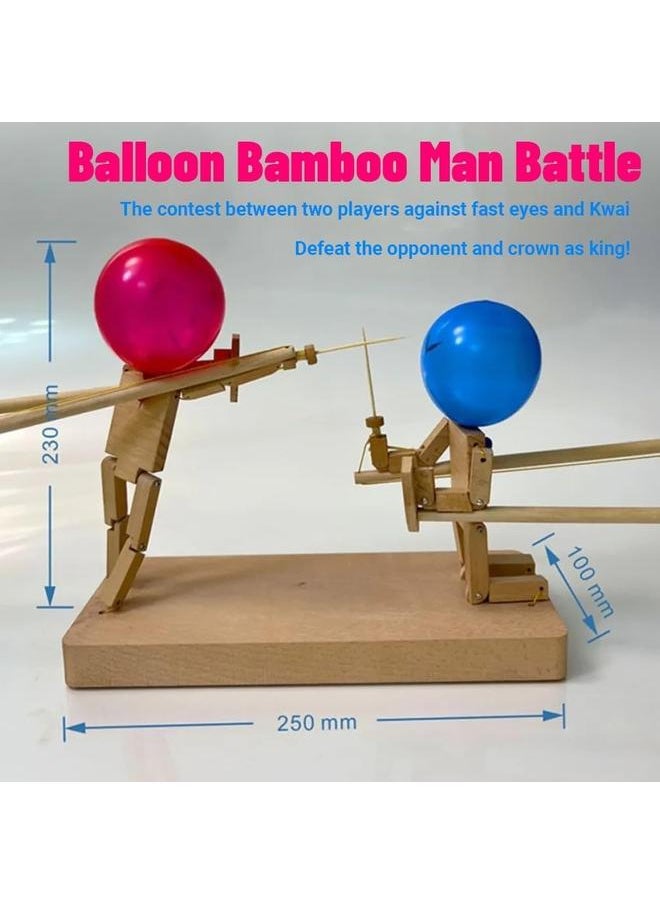 Balloon Bamboo Man Battle Game, Handmade Wooden Fencing Puppets Toys with 400 Balloons, Fun and Exciting Balloon Bamboo Man Battle Whack a Balloon Party Games for Adults Kids 2 Players