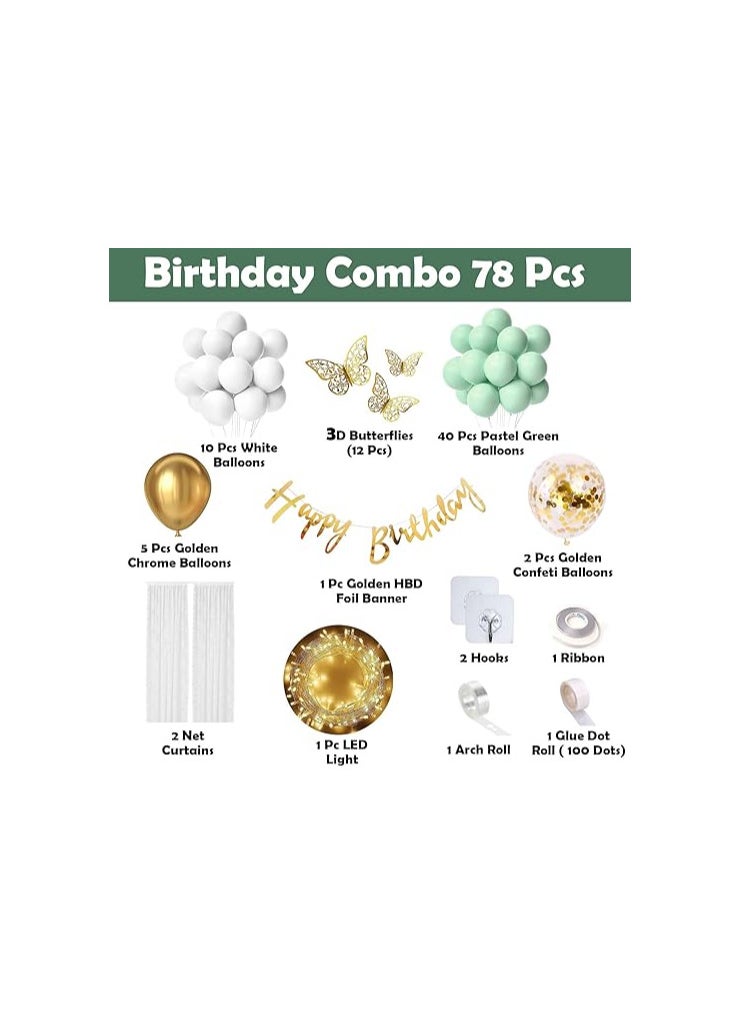 Party Propz Pastel Green Birthday Decorations - 78 Happy Birthday Decoration Kit | Green Pastel Balloons for Birthday Decorations | 3D Butterfly Decorations for Girl | Decorations Items for Girls Bday