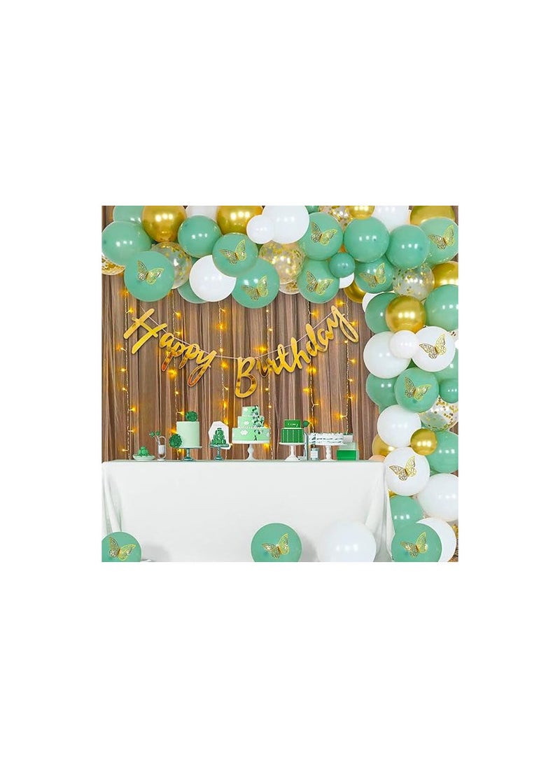 Party Propz Pastel Green Birthday Decorations - 78 Happy Birthday Decoration Kit | Green Pastel Balloons for Birthday Decorations | 3D Butterfly Decorations for Girl | Decorations Items for Girls Bday