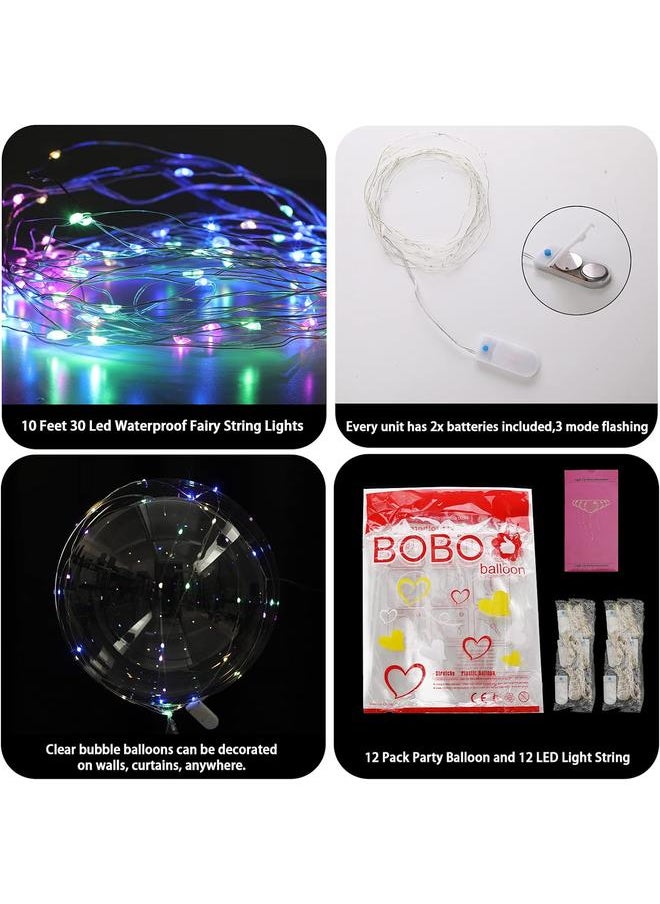 Light Up Led Balloons, 18 Packs Party Balloon Cell Battery included Inflated Size 22 Inches 3 Modes Flashing String Lights Clear Balloon, for Birthday Wedding Decorations (4 Colors)