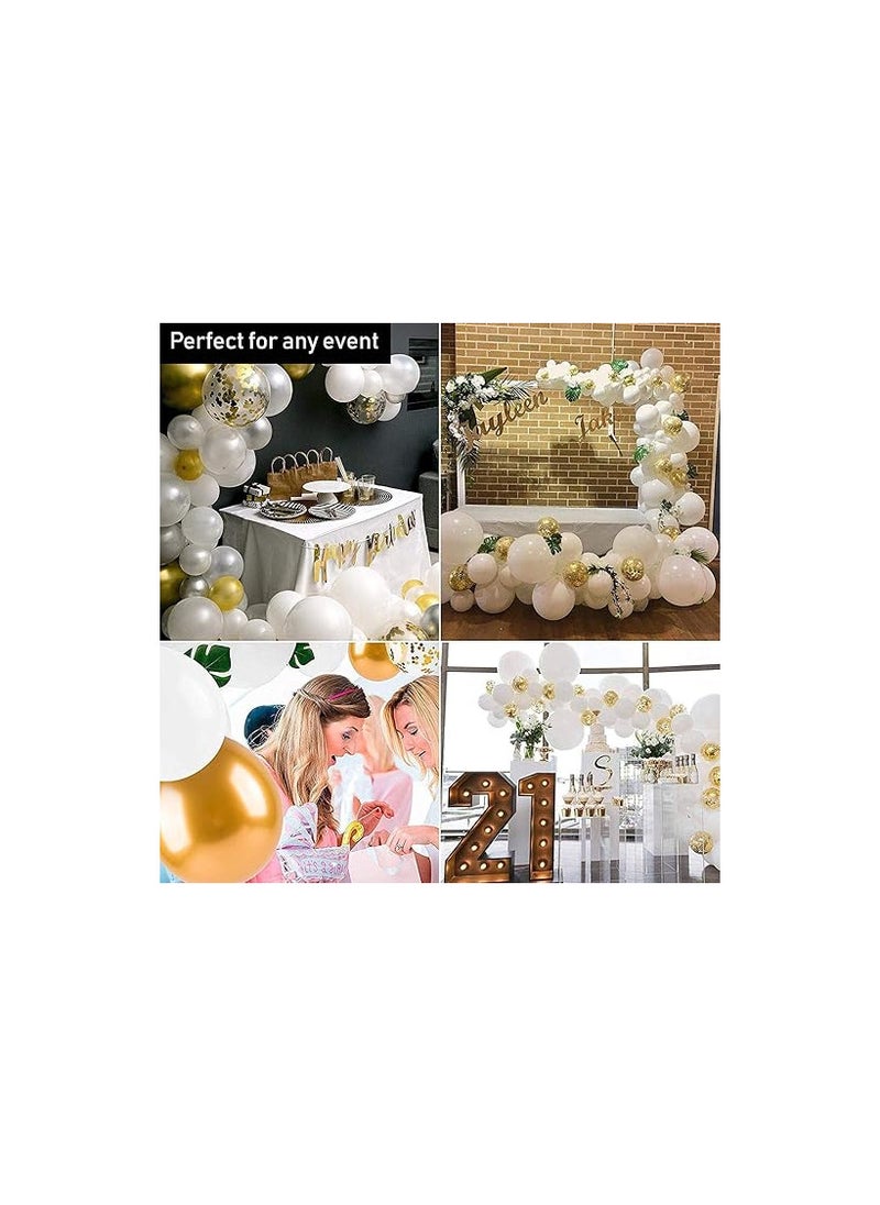 Party Propz Rubber White Balloon For Decoration- Pack Of 100 White And Gold Balloons For Decoration Birthday Decoration Kit White Balloons For Decoration Birthday Decoration Items Set