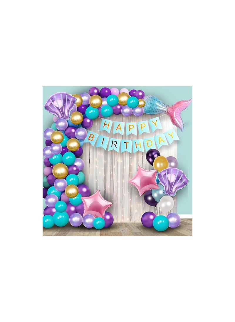 Party Propz Rubber Mermaid Theme Birthday Decorations-Cute 62 Pcs Birthday Decoration Items For Girl|Under The Sea Theme Birthday|Birthday Decorations For Girls|Mermaid Balloons Purple Blue Golden