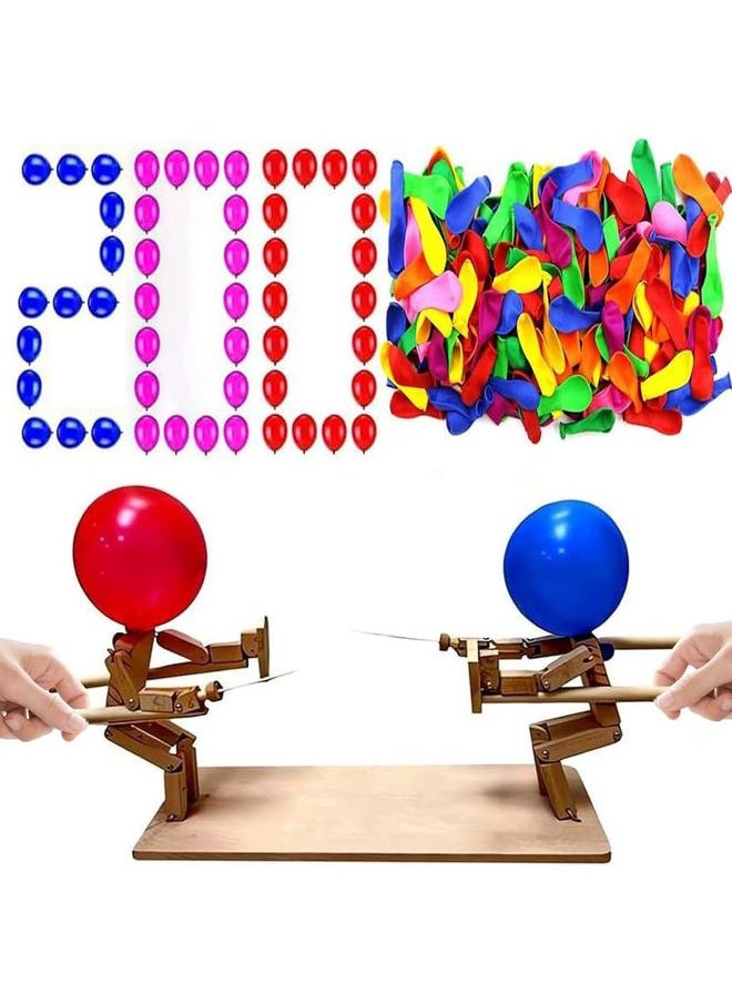 Handmade Wooden Fencing Puppets, 2024 New Balloon Bamboo Man Battle, Wooden Bots Battle Game for 2 Players, Suitable for Family Party, Friends Gathering Game (with 200 Balloons)