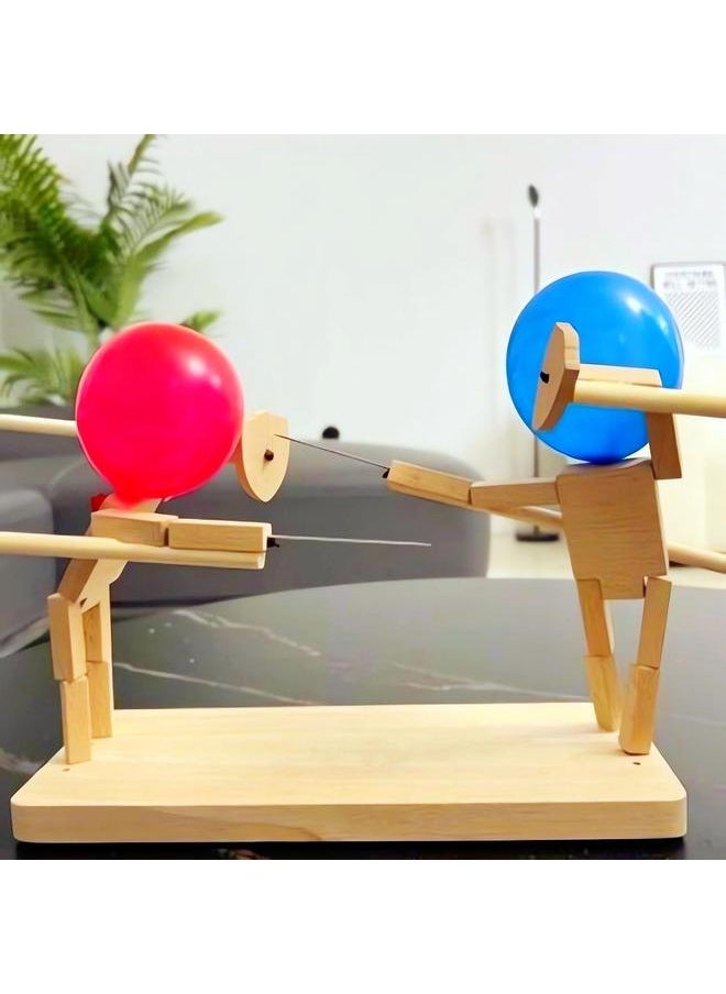 Handmade Wooden Fencing Puppets, 2024 New Balloon Bamboo Man Battle, Wooden Bots Battle Game for 2 Players, Suitable for Family Party, Friends Gathering Game (with 200 Balloons)