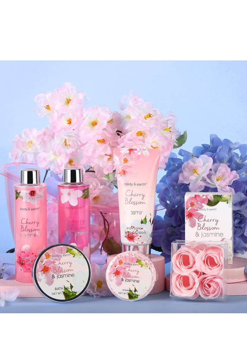 Gift Baskets for Women Body and Earth Bath and Body Gift Set for Women Cherry Blossom and Jasmine Spa Gifts for Women Bath Gifts for Women Regalos Para Mujer Christmas Gifts for Women