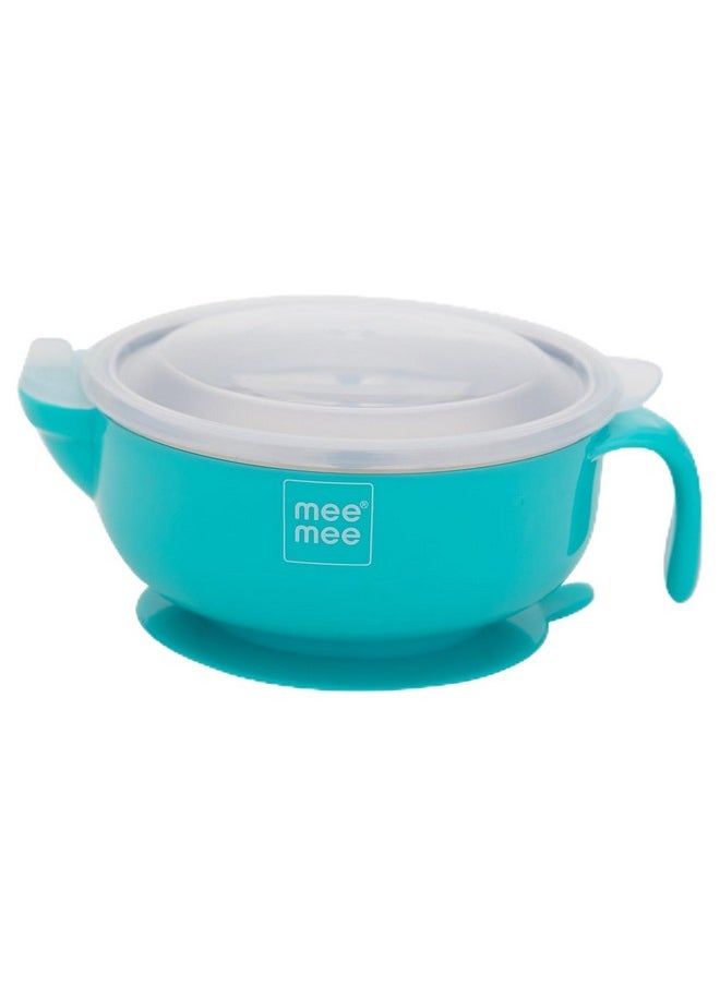 Baby Steel Feeding Bowl With Sunction Base | Bpa Free | Food Remains Warm | Multi-Functional Snack/Fruit | Easy Grip Handle (Blue)