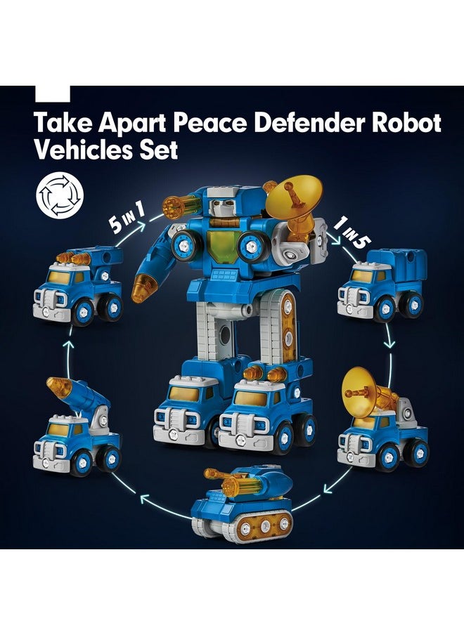 Toys For Ages 5-7 - 5 Year Old Boy Gift - 5 In 1 Stem Take Apart Trucks Transform To Robot - 5 6 7 Year Old Boy Christmas Birthday Gift Ideas - Boys Toys Age 4-6