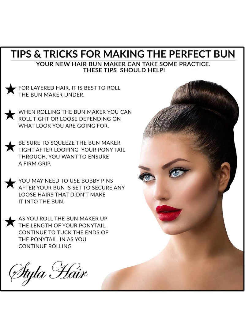 Styla Hair Magic Bun Maker (2 Small, 2 Large) Foam Sponge Bun Shaper Hair Accessories (Brunette)