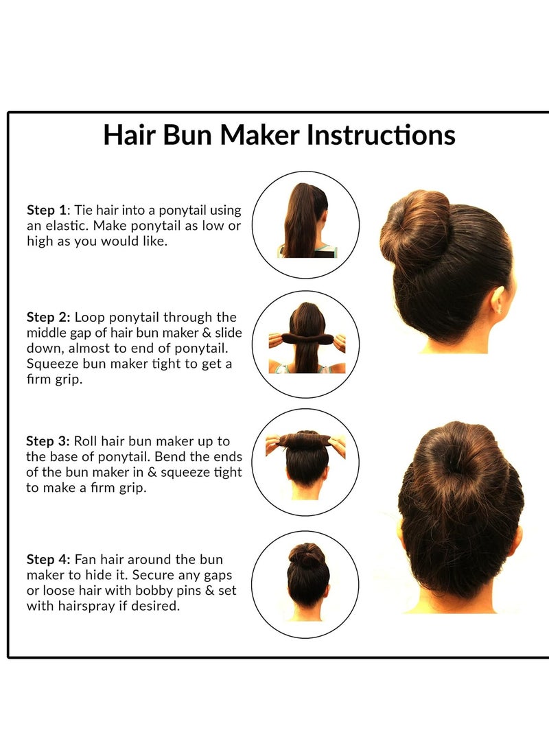 Styla Hair Magic Bun Maker (2 Small, 2 Large) Foam Sponge Bun Shaper Hair Accessories (Brunette)