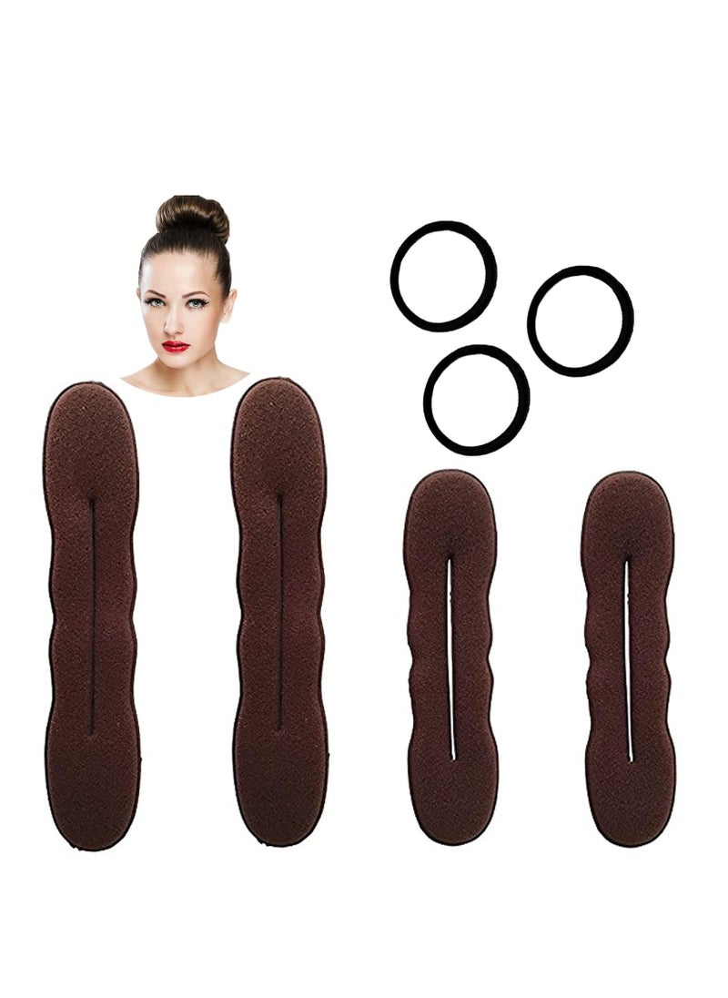 Styla Hair Magic Bun Maker (2 Small, 2 Large) Foam Sponge Bun Shaper Hair Accessories (Brunette)