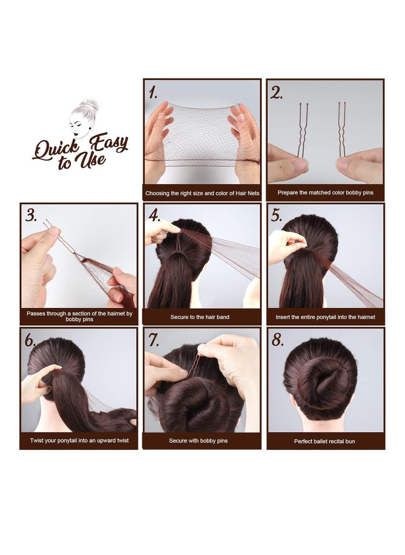 Teenitor Hair Accessories Hair Net Set, Includes 40pcs Invisible Hair Nets for Ballet Recital & 80pcs Bobby Pins for Bun Maker, Brown, 3 Size