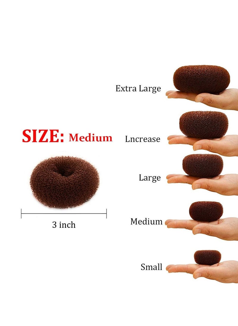 Hair Donut Ring Style Hair Bun Maker, 2PCS Chignon Doughnut Shaper for Short and Thin Hair (3 Inch/Brown)