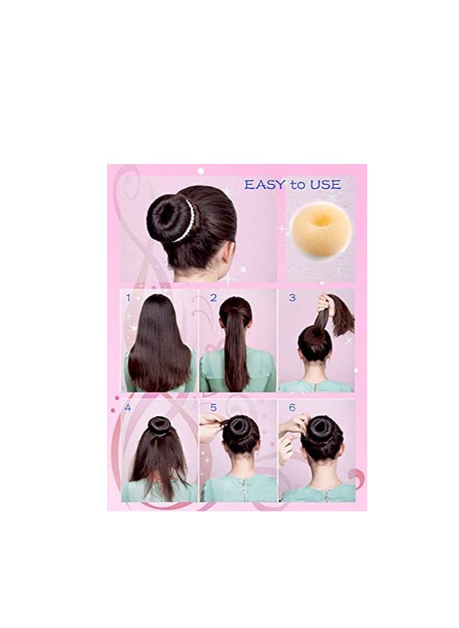 Hair Bun Maker (37 Count, 3.5 inches Large, 3 inches Medium, 2 inches Small, Beige), Hair Doughnut Shaper for Girl