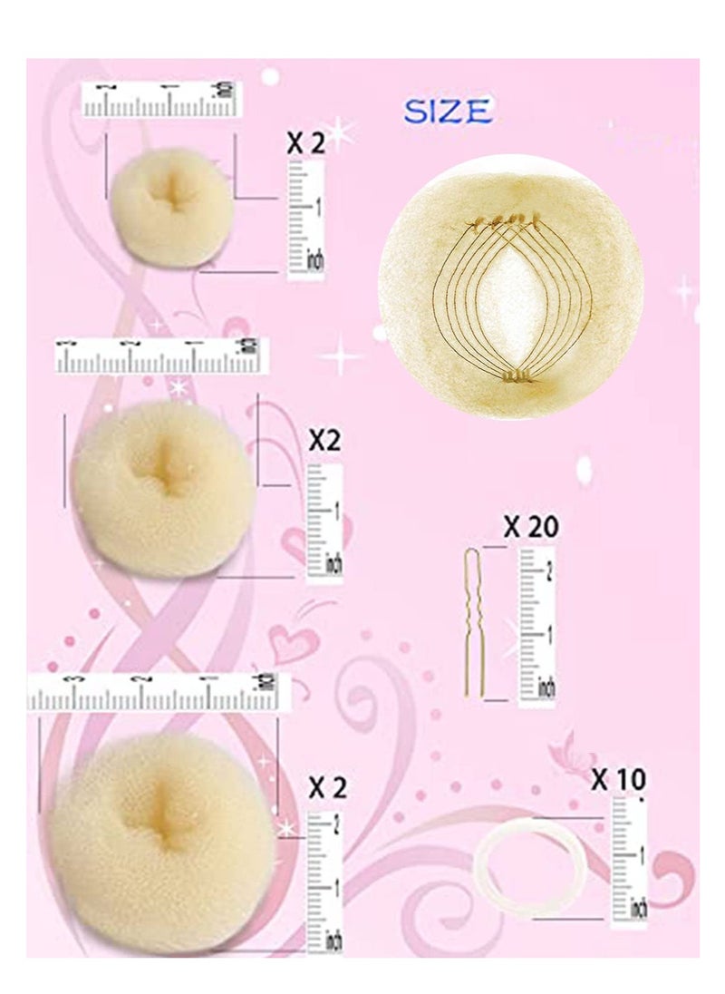 Hair Bun Maker (37 Count, 3.5 inches Large, 3 inches Medium, 2 inches Small, Beige), Hair Doughnut Shaper for Girl