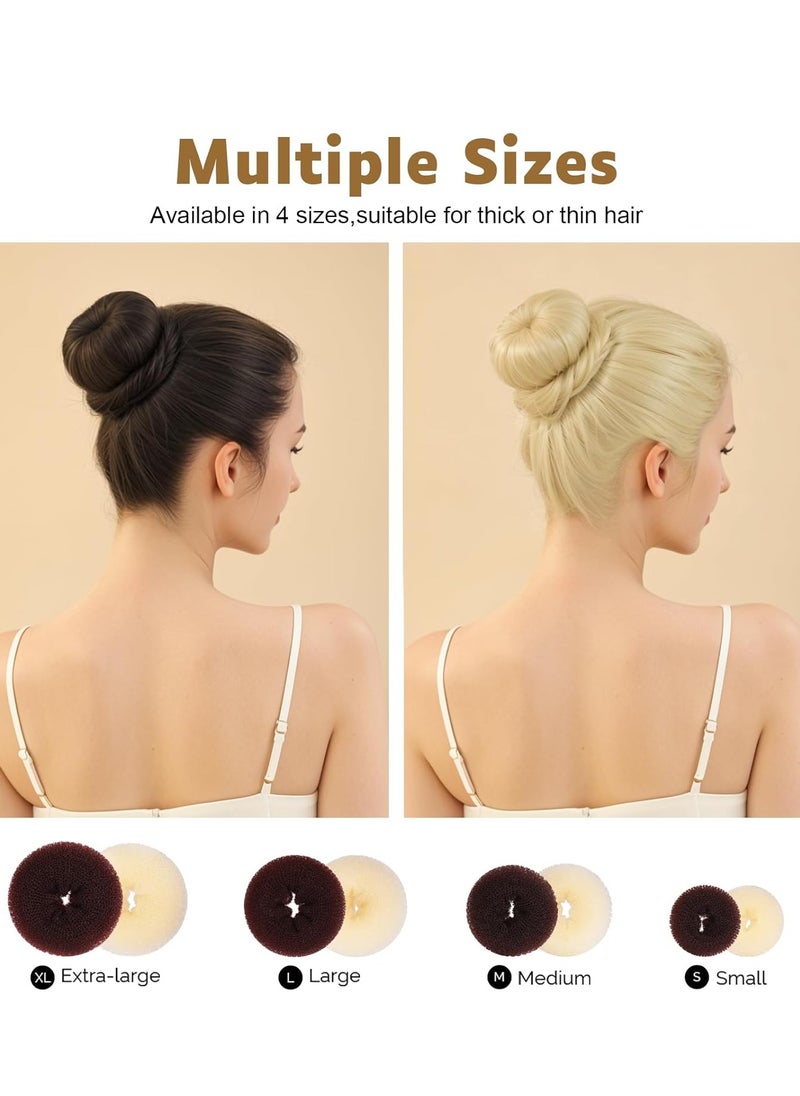 FANDAMEI Hair Bun Maker Set, Donut Bun Maker Set With 4pcs Dark Brown &4pcs Beige(2 extra-large,2 large,2 medium and 2 small), 5 pieces Hair Elastic Bands, 40 pieces Hair Bobby Pins (Brown and Gold)