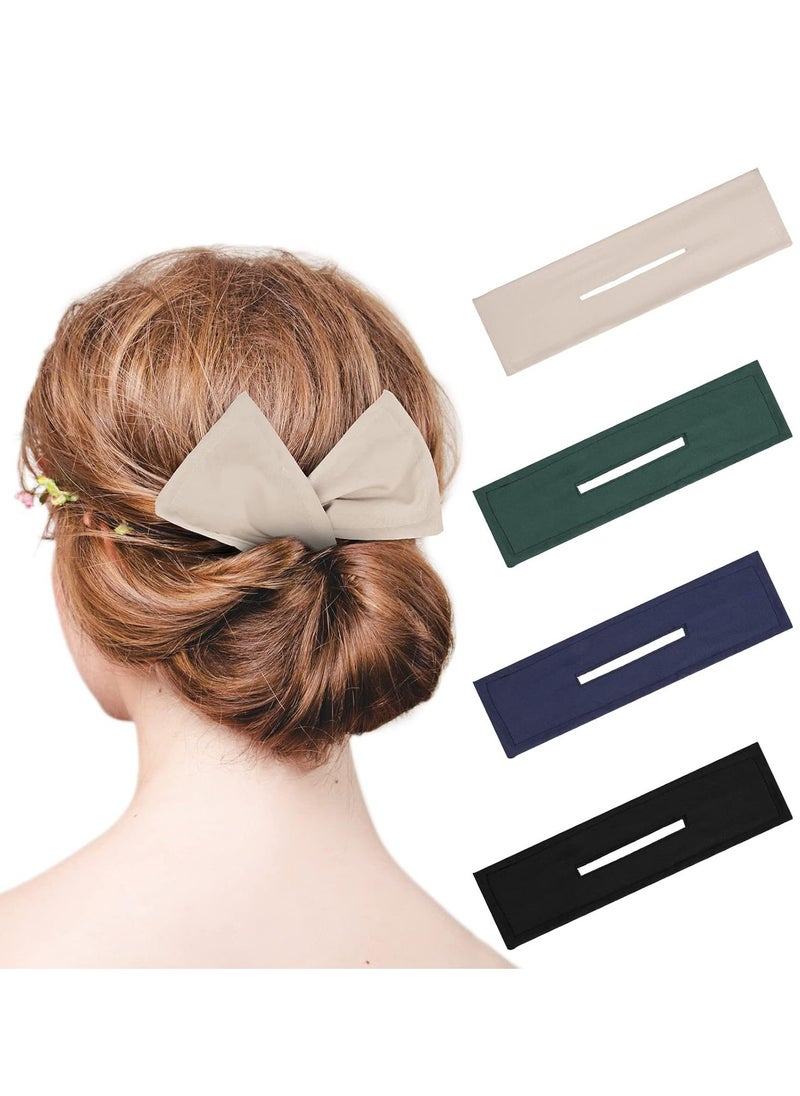 4 Pieces Deft Hair Bun Maker Doughnut Hair Bun French Hairstyle (Black, Khaki, Green, Dark Blue,Fabric)