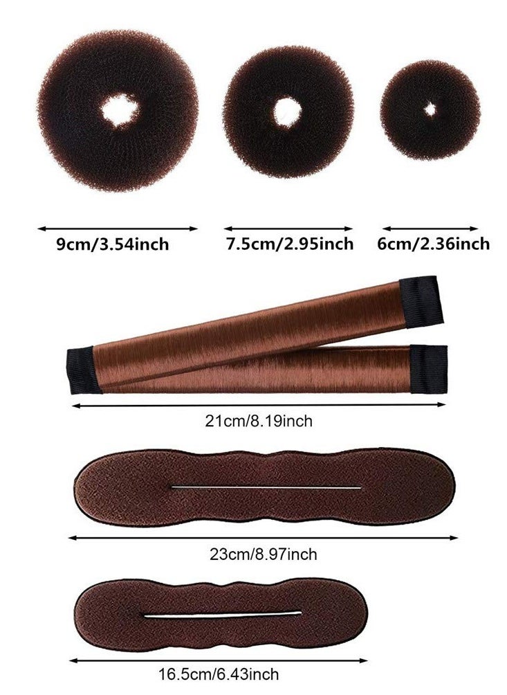 Hair Accessories Set - Foam Sponge Bun Shapers, Magic French Twist Clip, Snap Bun Makers, Elastic Bands, and Hair Pins (Brown)