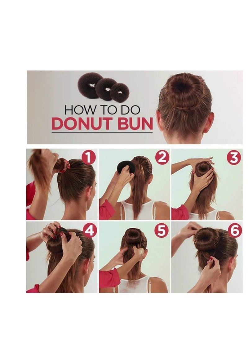 Hair Accessories Set - Foam Sponge Bun Shapers, Magic French Twist Clip, Snap Bun Makers, Elastic Bands, and Hair Pins (Brown)