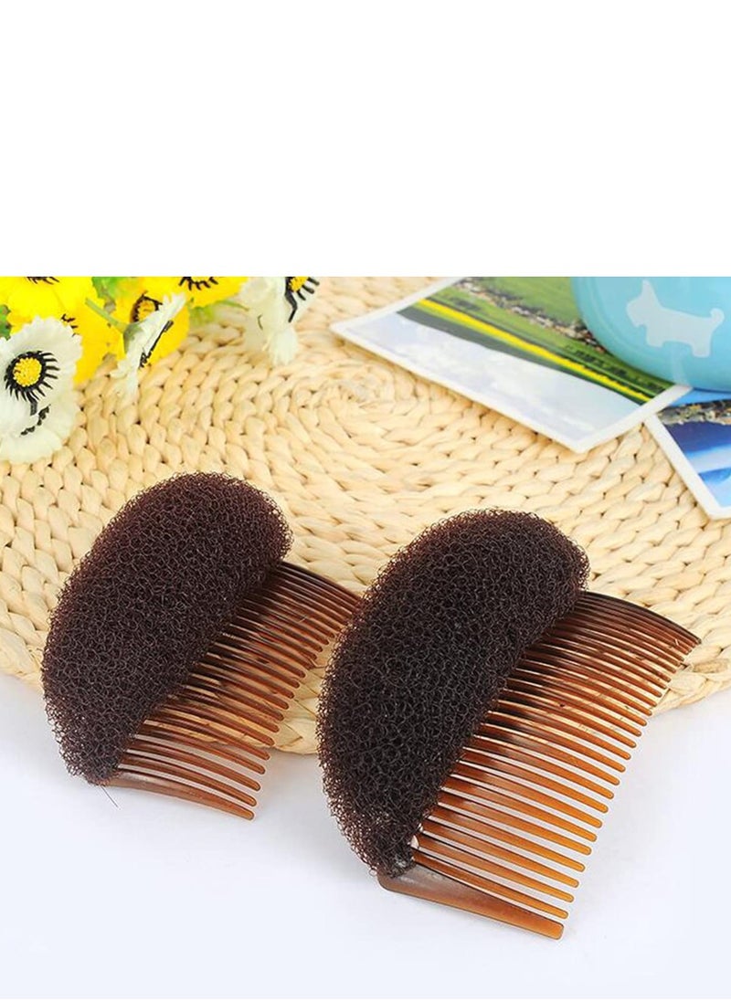 2PCS Women Lady Girls Soft Sponge Foam Hair Base Inserts Bump Up Hair Pads Stick Bun Maker Hair Styling Clip Hair Comb Braid Tool Hair Styling Accessories Brown