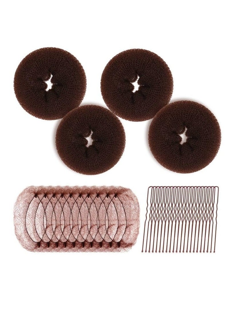 Teenitor Hair Bun Maker Kit - 4pcs Medium Donut Shapers, 10pcs Invisible Nets, 10pcs Bobby Pins, Crown Shaper Set