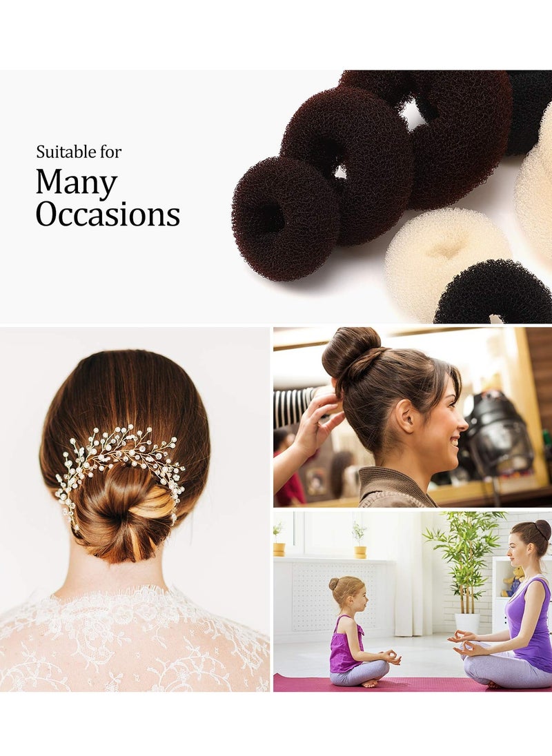 WILLBOND Hair bun maker set - 9 Pieces Donut Bun Maker in 3 Sizes, 12 Elastic Hair Bands, 32 Hair Pins (Black, Brown, Beige)