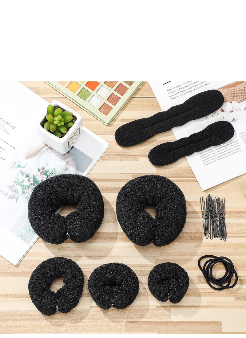 34-Piece Hair Bun Styling Set - Includes Black Donut Bun Makers, Small & Large Sponge Foam Hair Sponges, Elastics, Pins for Versatile Hairstyles