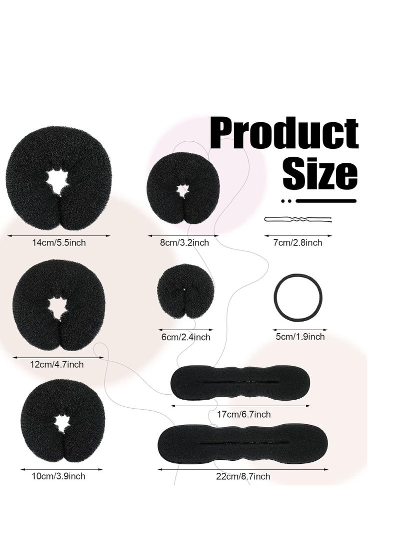 34-Piece Hair Bun Styling Set - Includes Black Donut Bun Makers, Small & Large Sponge Foam Hair Sponges, Elastics, Pins for Versatile Hairstyles