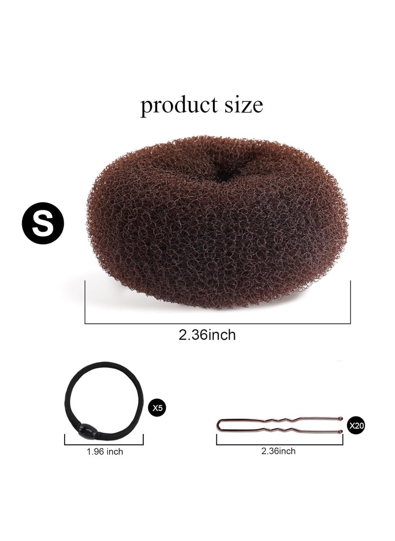 HOFASON Hair Bun Maker Donut 31 Pcs, 6 Pcs Small Hair Donuts for Buns, 5 Pcs Hair Elastic Bands, 20 Pcs Hair Pins, Hair Buns Pieces Ring Style Accessories for Kids Girls Short Thin hair Shaper (Brown)