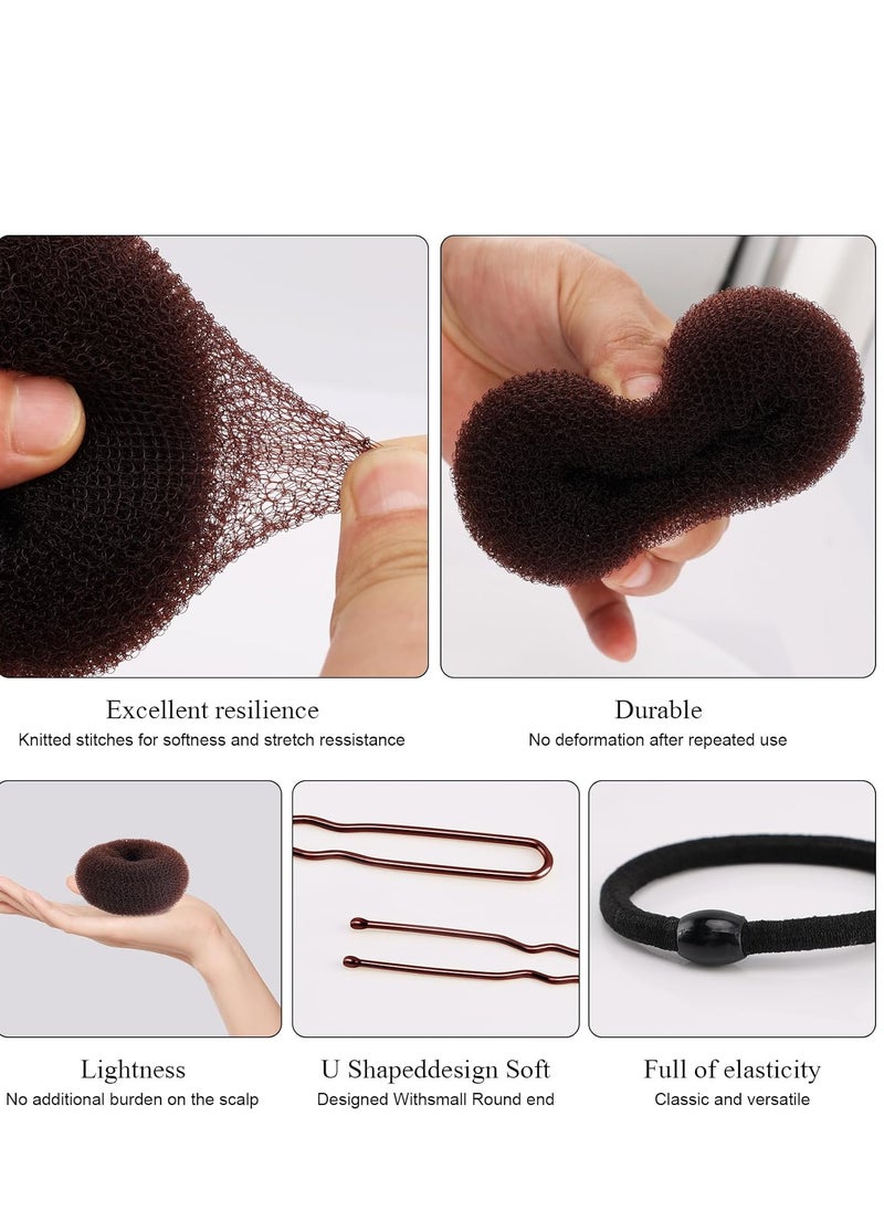HOFASON Hair Bun Maker Donut 31 Pcs, 6 Pcs Small Hair Donuts for Buns, 5 Pcs Hair Elastic Bands, 20 Pcs Hair Pins, Hair Buns Pieces Ring Style Accessories for Kids Girls Short Thin hair Shaper (Brown)