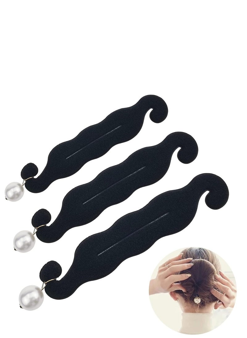 3 PACK Pearl Hair Bun Makers - Lazy Curler Clips, Magic Foam Sponge Donuts for Beauty Hairstyles, Styling Tool Accessories for Women