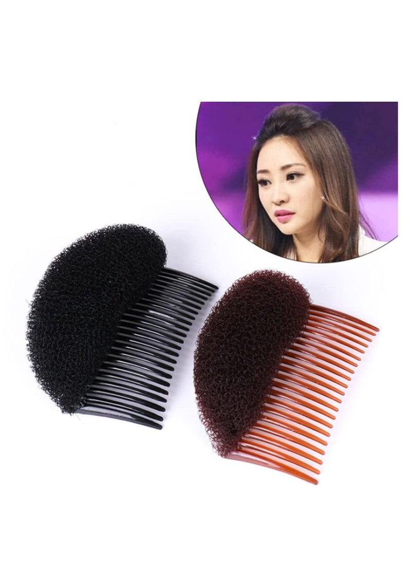 Hair Comb, 2Pcs 3.3inch Charming Bump It Up Volume Inserts Sponge Foam Hair Stick Bun Maker Tool, Hair Base Styling Accessories, Hair Increasing Tool (Brown, Nylon, Black, Beige)