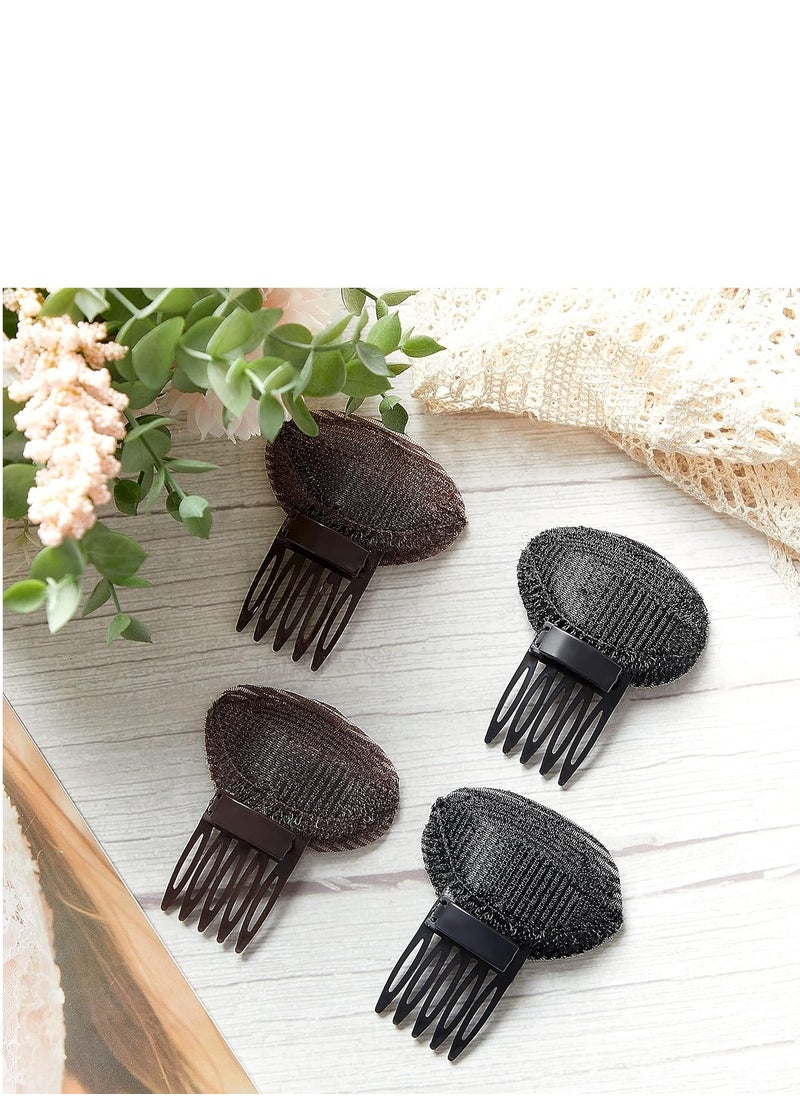 Waydress 4 Pcs Puff Hair Head Cushion Invisible Fluffy Hair Pad Sponge Clip Front Hair Base Comb Bun Bump Up Volume Hair Base Invisible Fluffy Styling Insert Increase Hair Pad for Women(Brown, Black)