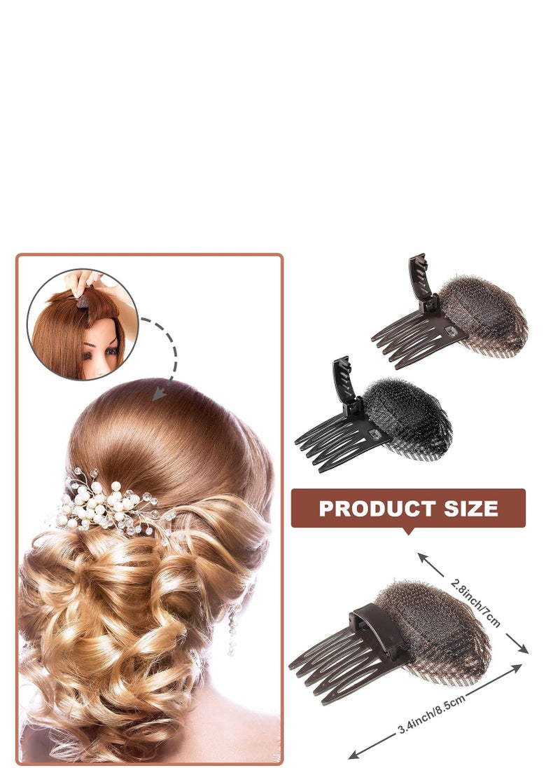Waydress 4 Pcs Puff Hair Head Cushion Invisible Fluffy Hair Pad Sponge Clip Front Hair Base Comb Bun Bump Up Volume Hair Base Invisible Fluffy Styling Insert Increase Hair Pad for Women(Brown, Black)