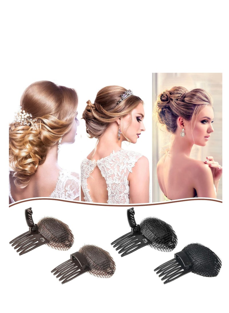 Waydress 4 Pcs Puff Hair Head Cushion Invisible Fluffy Hair Pad Sponge Clip Front Hair Base Comb Bun Bump Up Volume Hair Base Invisible Fluffy Styling Insert Increase Hair Pad for Women(Brown, Black)