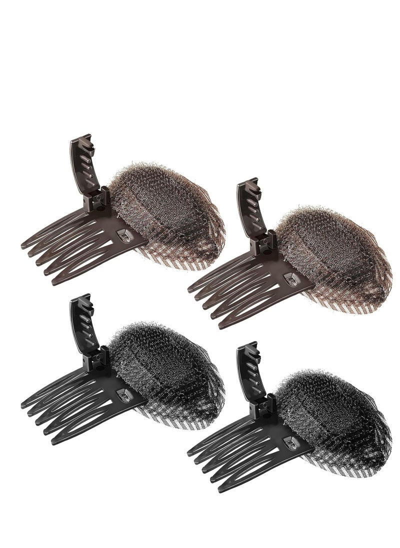 Waydress 4 Pcs Puff Hair Head Cushion Invisible Fluffy Hair Pad Sponge Clip Front Hair Base Comb Bun Bump Up Volume Hair Base Invisible Fluffy Styling Insert Increase Hair Pad for Women(Brown, Black)