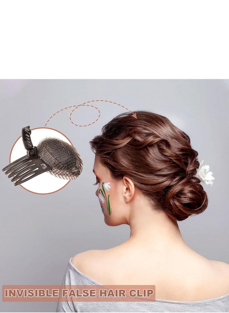 Waydress 4 Pcs Puff Hair Head Cushion Invisible Fluffy Hair Pad Sponge Clip Front Hair Base Comb Bun Bump Up Volume Hair Base Invisible Fluffy Styling Insert Increase Hair Pad for Women(Brown, Black)