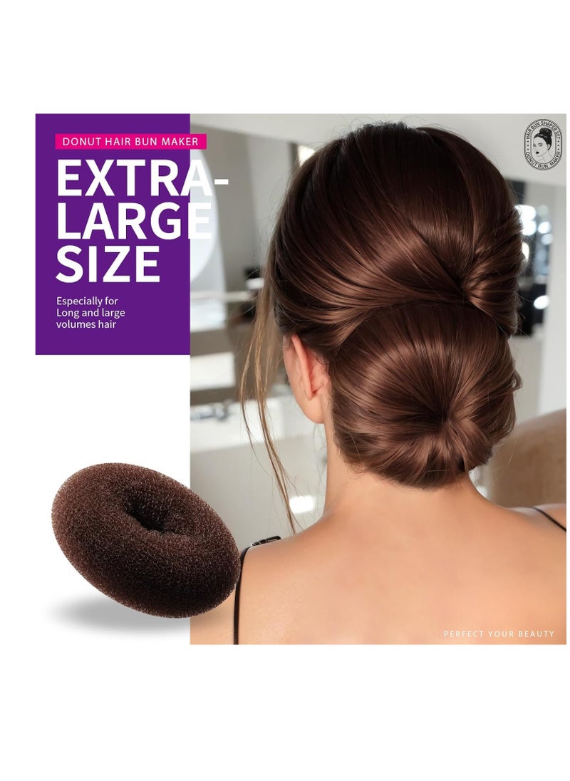 Teenitor Donut Hair Bun Maker Set - 7 Rings (1 Extra-Large, 2 Large, 2 Medium, 2 Small), 5 Elastic Bands, 20 Hair Pins, Dark Brown