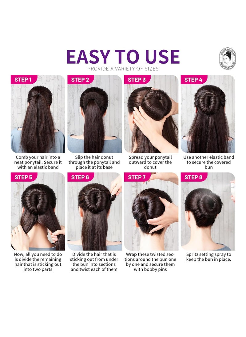 Teenitor Donut Hair Bun Maker Set - 7 Rings (1 Extra-Large, 2 Large, 2 Medium, 2 Small), 5 Elastic Bands, 20 Hair Pins, Dark Brown